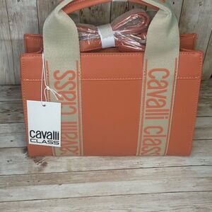 Cavalli Class Coral Haze Handbag With Adjustable Strap & Canvas Handles Designer